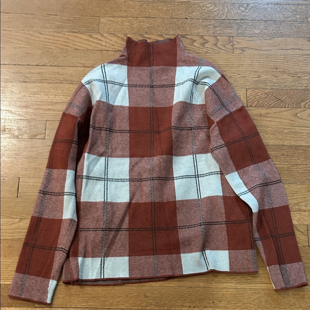 Rachel Zoe Rust Brown Plaid Knit Sweater